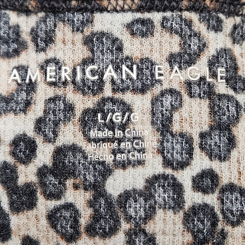 American Eagle Leopard Print Ribbed‎ Short Sleeve Stretchy Crop Top Size Large - Picture 6 of 10